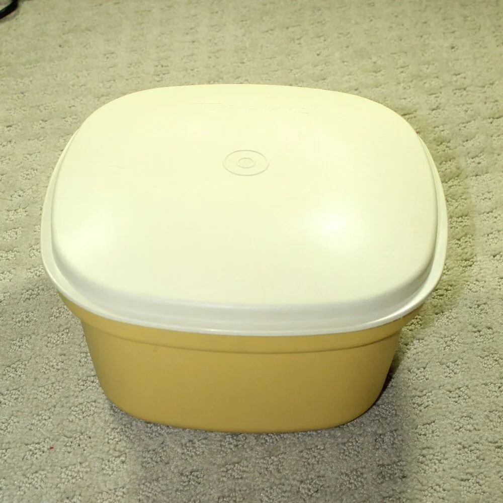 Vintage Tupperware Plastic Yellow Multi-Server Storage Container with Colander